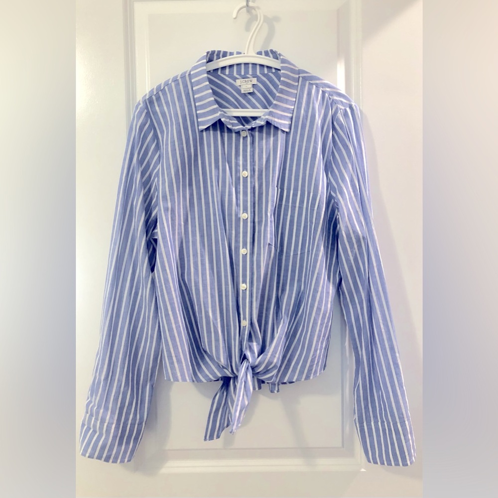 J. Crew Factory Striped Tie Front Blouse (Size Large)